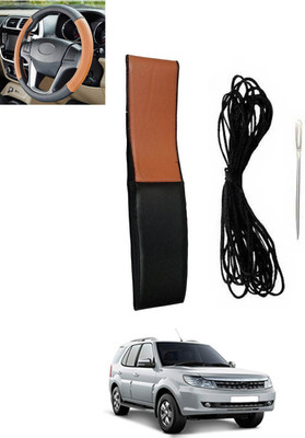 monolive Hand Stiched Steering Cover For Tata Safari Storme(Tan, Black, Leatherite)
