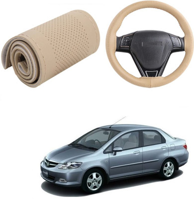 ARNEJA Hand Stiched Steering Cover For Honda City(Beige, Leather)