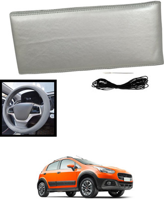 MATIES Hand Stiched Steering Cover For Fiat Avventura(Silver, Leatherite)
