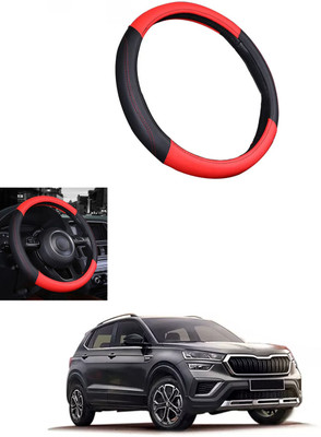 MATIES Steering Cover For Skoda Universal For Car(Red/Black, Leather)