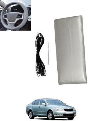 monolive Hand Stiched Steering Cover For Skoda Laura(Silver, Leatherite)
