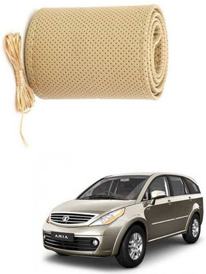 RKPSP Hand Stiched Steering Cover For Universal For Car Aria(Beige, Leatherite)