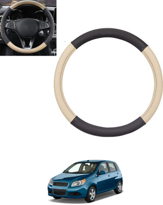 monolive Hand Stiched Steering Cover For Chevrolet Aveo(Beige, Black, Leatherite)