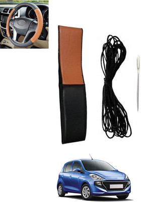 monolive Hand Stiched Steering Cover For Hyundai Santro(Tan, Black, Leatherite)