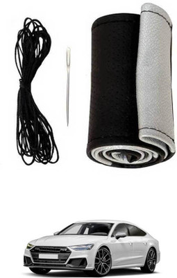 ABJD Hand Stiched Steering Cover For Audi S7(Silver, Black, Leatherite)