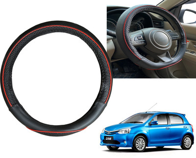 PEEPS STORE Steering Cover For Toyota Etios Liva(Black, Red, Leatherite)