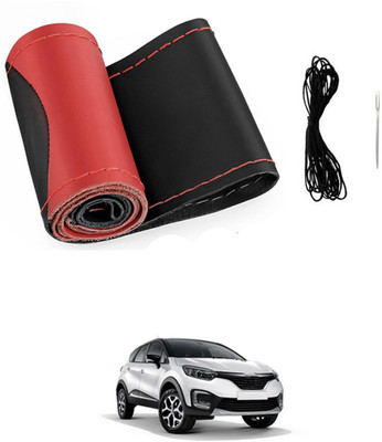 monolive Hand Stiched Steering Cover For Renault Universal For Car(Red/Black, Leatherite)