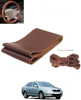 RKPSP Hand Stiched Steering Cover For Skoda Laura(Brown, Leatherite)