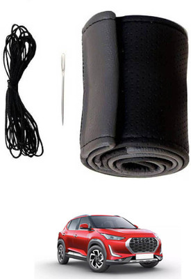 MATIES Hand Stiched Steering Cover For Nissan Universal For Car(Black/Grey, Leatherite)