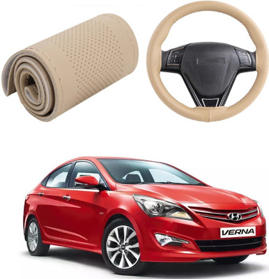 ARNEJA Hand Stiched Steering Cover For Hyundai Fluidic Verna(Beige, Leather)