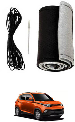 MSNP Hand Stiched Steering Cover For Mahindra KUV100(Silver Black, Leatherite)