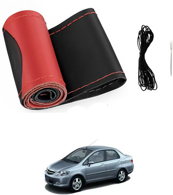 ABJD Hand Stiched Steering Cover For Honda Universal For Car(Red, Black, Leatherite)