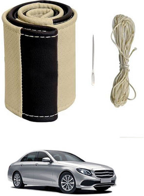 monolive Hand Stiched Steering Cover For Mercedes Benz E220(Beige/Black, Leatherite)