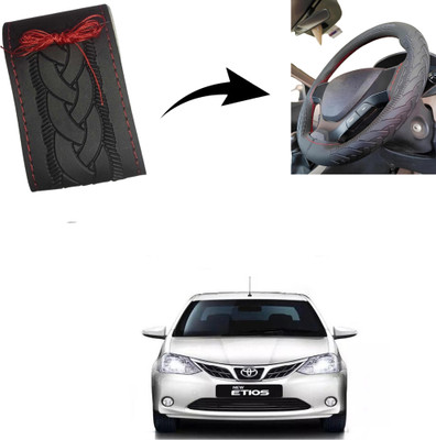 Autoinnovation Hand Stiched Steering Cover For Toyota Etios(Black, Leather)