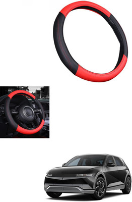 MATIES Steering Cover For Hyundai Universal For Car(Red/Black, Leather)