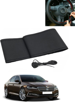 AYW Hand Stiched Steering Cover For Skoda Superb(Black, Leatherite)