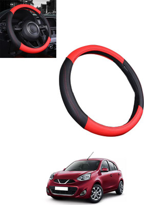 MATIES Steering Cover For Nissan Micra(Red/Black, Leatherite)