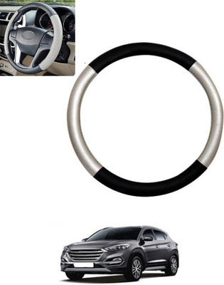 monolive Hand Stiched Steering Cover For Hyundai Tucson(Silver/Black, Leatherite)