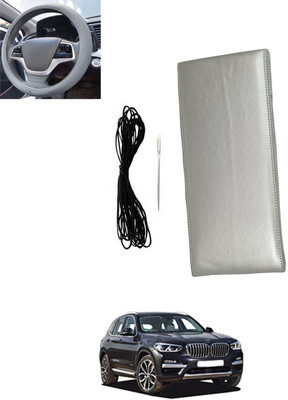 monolive Hand Stiched Steering Cover For BMW X3(Silver, Leatherite)