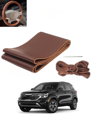 RKPSP Hand Stiched Steering Cover For Universal For Car Universal For Car(Brown, Leatherite)