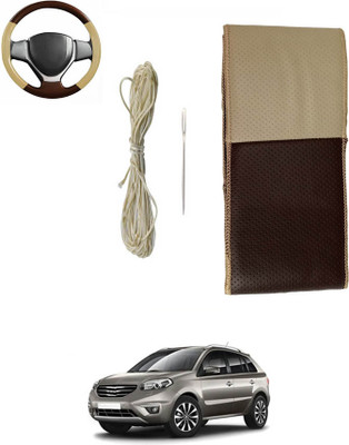 monolive Hand Stiched Steering Cover For Renault Koleos(Brown/Beige, Leatherite)