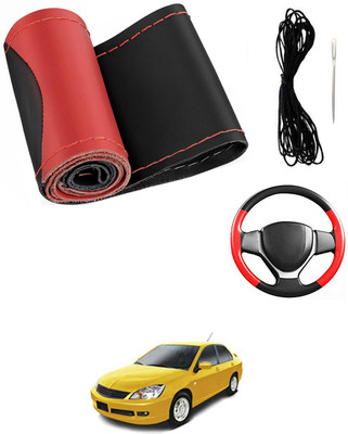MATIES Hand Stiched Steering Cover For Mitsubishi Universal For Car(Red/Black, Leatherite)