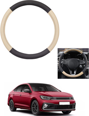 MATIES Steering Cover For Volkswagen Universal For Car(Beige/Black, Leather)