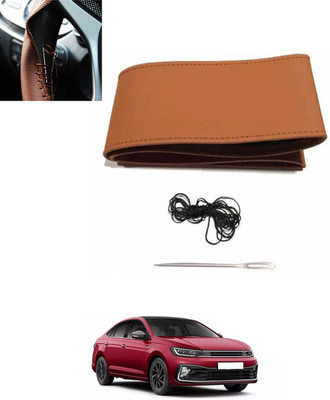 MSNP Hand Stiched Steering Cover For Volkswagen Universal For Car(Tan, Leatherite)