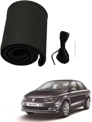 Arnejaa Hand Stiched Steering Cover For Volkswagen Vento(Black, Leather)
