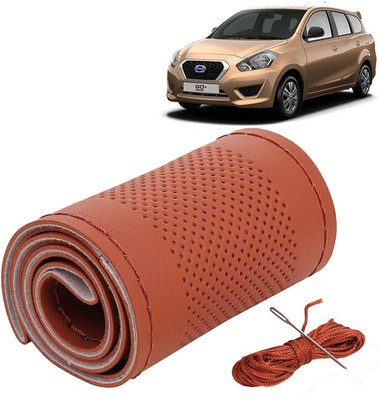 Kingsway Hand Stiched Steering Cover For Datsun Go+(Tan Color with Tan Thread, Leatherite)