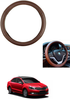 MATIES Steering Cover For Skoda Rapid(Brown, Leather)