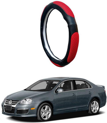 AUTO PEARL Steering Cover For Volkswagen Jetta(Black Red, Leatherite)