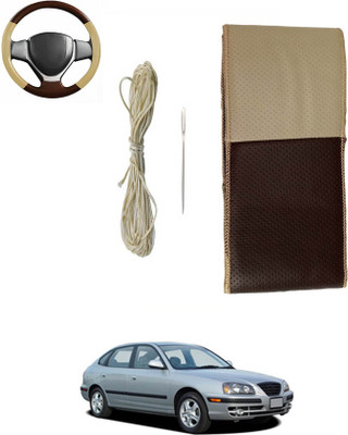 monolive Hand Stiched Steering Cover For Hyundai Elantra(Brown/Beige, Leatherite)