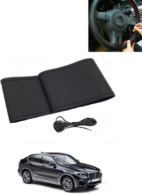 MATIES Hand Stiched Steering Cover For BMW X4(Black, Leatherite)