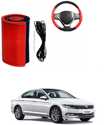 ARNEJA Hand Stiched Steering Cover For Volkswagen Passat(Red, Black, Leather)