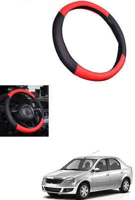 MATIES Steering Cover For Mahindra Logan(Red/Black, Leather)
