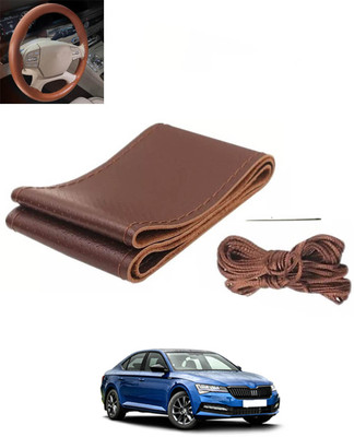 monolive Hand Stiched Steering Cover For Skoda Superb(Brown, Leatherite)