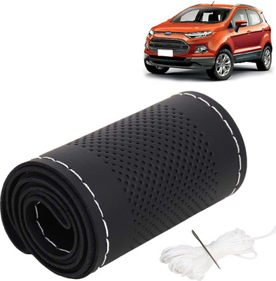 Kingsway Hand Stiched Steering Cover For Ford Ecosport(Black Color with Silver Thread, Leatherite)