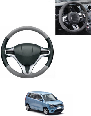 AYW Steering Cover For Universal For Car WagonR(Grey/Black, Leatherite)