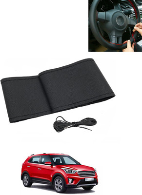 MATIES Hand Stiched Steering Cover For Hyundai Creta(Black, Leatherite)