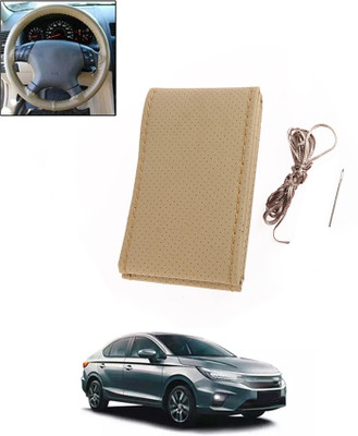 MATIES Hand Stiched Steering Cover For Honda City(Beige, Leatherite)