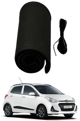 RKPSP Hand Stiched Steering Cover For Universal For Car Grand i10(Black, Leatherite)