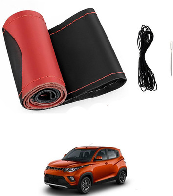 MATIES Hand Stiched Steering Cover For Mahindra Universal For Car(Red/Black, Leatherite)