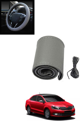 MATIES Hand Stiched Steering Cover For Skoda Rapid(Grey, Leatherite)
