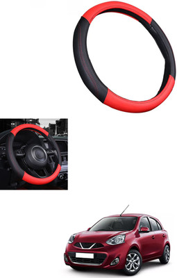 MATIES Steering Cover For Nissan Micra(Red/Black, Leather)