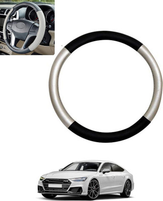 monolive Hand Stiched Steering Cover For Audi S7(Silver/Black, Leatherite)