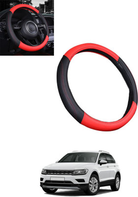 MATIES Steering Cover For Volkswagen Universal For Car(Red/Black, Leatherite)