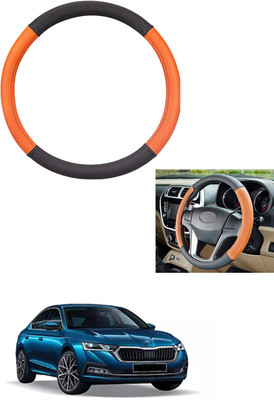 MATIES Steering Cover For Skoda Octavia(Tan/Black, Leather)