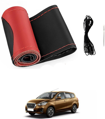 MATIES Hand Stiched Steering Cover For Datsun Universal For Car(Red/Black, Leatherite)