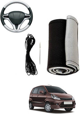 MATIES Hand Stiched Steering Cover For Universal For Car Zen Estilo(Silver, Black, Leatherite)